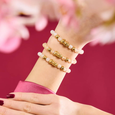 Mini Pixiu Feng Shui Bracelet | GOLD Element | White Agate x 18k Gold